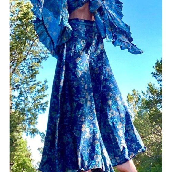 70s 2 Piece Set Bell Sleeve Wrap Pants with Super Bell Blue Choose xs to 5x 70% - Picture 6 of 10